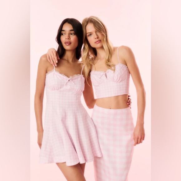 NEW LoveShackFancy Shai Linen Gingham Mini Dress Pink | US 2 UK 6 - Picture 3 of 15
